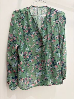 Floral Green Long-Sleeve Blouse - Women's Top